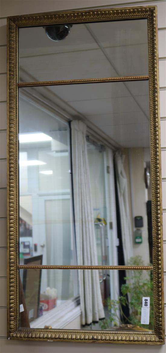 A rectangular gilt frame triple plate wall mirror, 1ft 8in x 3ft 6in.